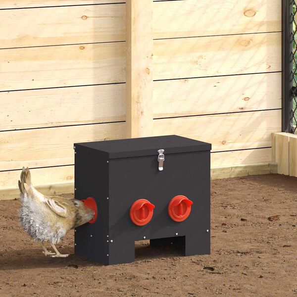vidaXL Chicken Feeder 2 pcs Black 40.5 x 25 x 38 cm Cold-Rolled Steel