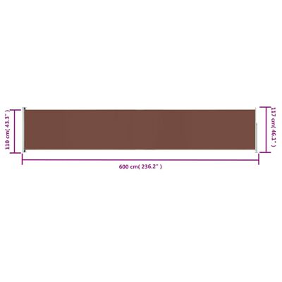 vidaXL Patio Retractable Side Awning 117x600 cm Brown