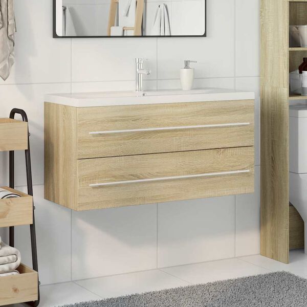 vidaXL 2 Piece Bathroom Furniture Set Sonoma Oak Engineered Wood