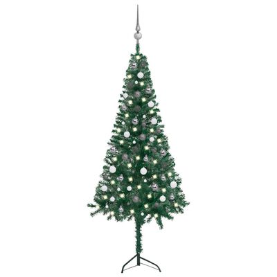 vidaXL Corner Artificial Christmas Tree LEDs&Ball Set Green 180 cm PVC