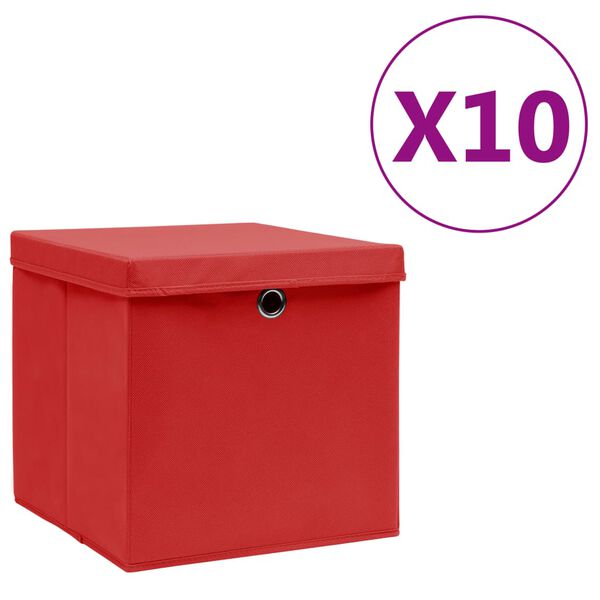 vidaXL Storage Boxes with Covers 10 pcs 28x28x28 cm Red