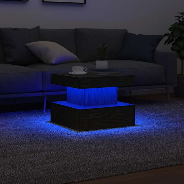 vidaXL Coffee Table with LED Lights Black Oak 50x50x40 cm