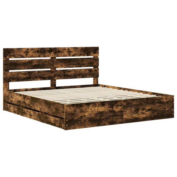vidaXL Bed Frame with Drawer Smoked Oak 180 x 200 cm Engineer Wood