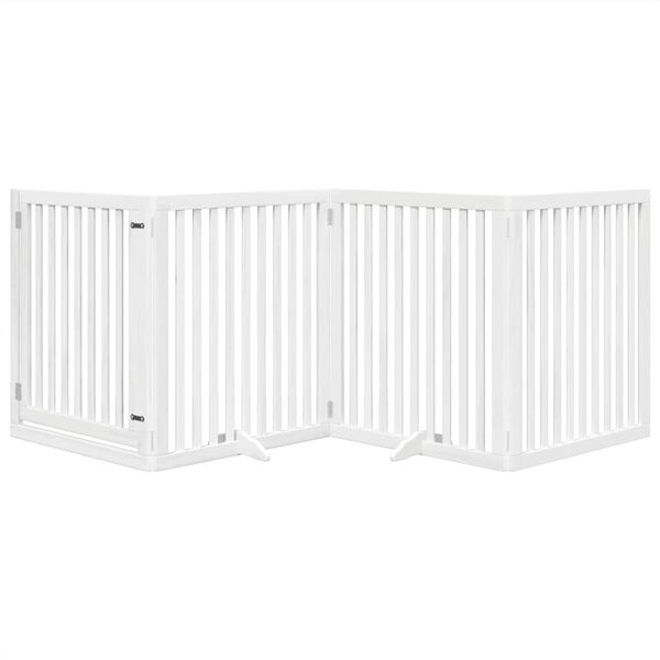 vidaXL Dog Gate with Door Foldable 4 Panels White 320 cm Poplar Wood