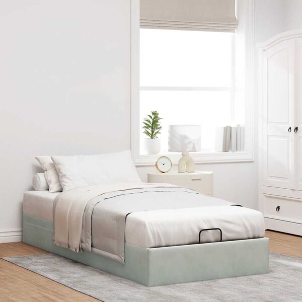 vidaXL Ottoman Bed Frame No Mattress Light Grey Single Velvet