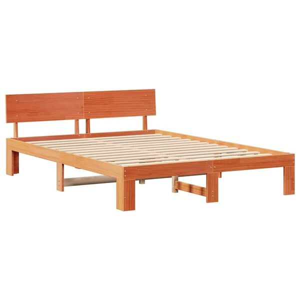 vidaXL Bed Frame with Headboard Wax Brown 160 x 200 cm Solid Pine Wood