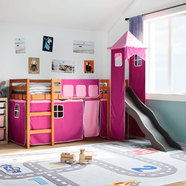 vidaXL Kids' Loft Bed with Tower Pink 80x200 cm Solid Wood Pine