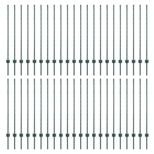 vidaXL Fence Posts Height Adjustable Manual 44 pcs Green 160 cm Steel