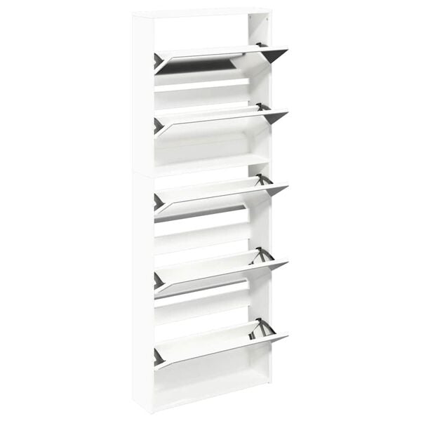 vidaXL Shoe Cabinet 5-Layer Mirror White 63x17x169.5 cm