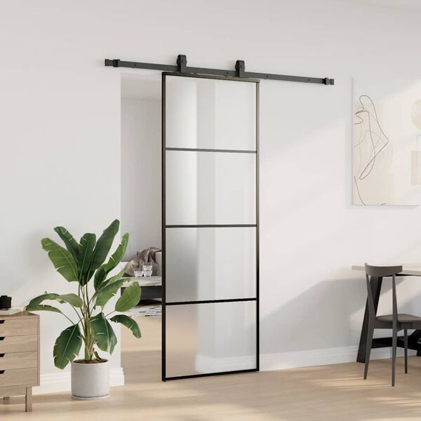vidaXL Sliding Door with Hardware Set Black 76x205 cm ESG Glass
