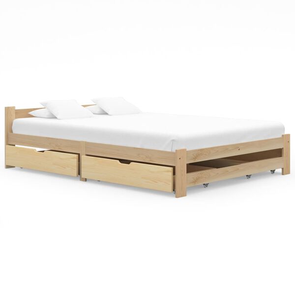 vidaXL Bed Frame without Mattress with 4 Drawers Solid Wood 140x200 cm