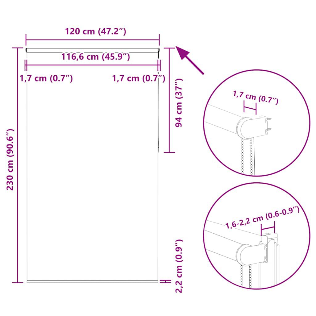 vidaXL Roller Blind Blackout Black 120x230 cm Fabric Width 116.6 cm Polyester