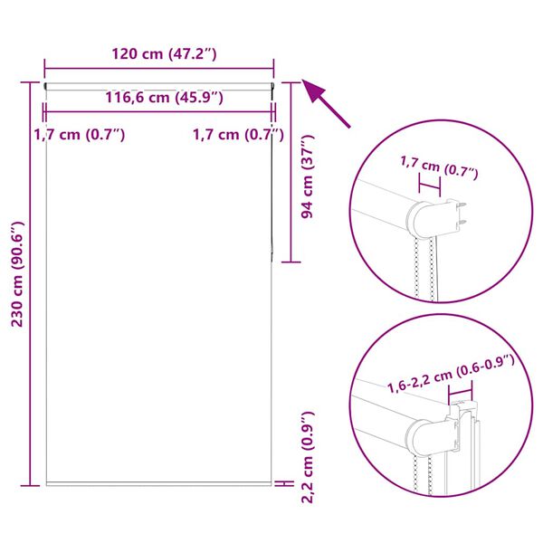 vidaXL Roller Blind Blackout Black 120x230 cm Fabric Width 116.6 cm Polyester