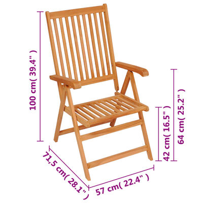 vidaXL Reclining Garden Chairs 8 pcs Solid Teak Wood