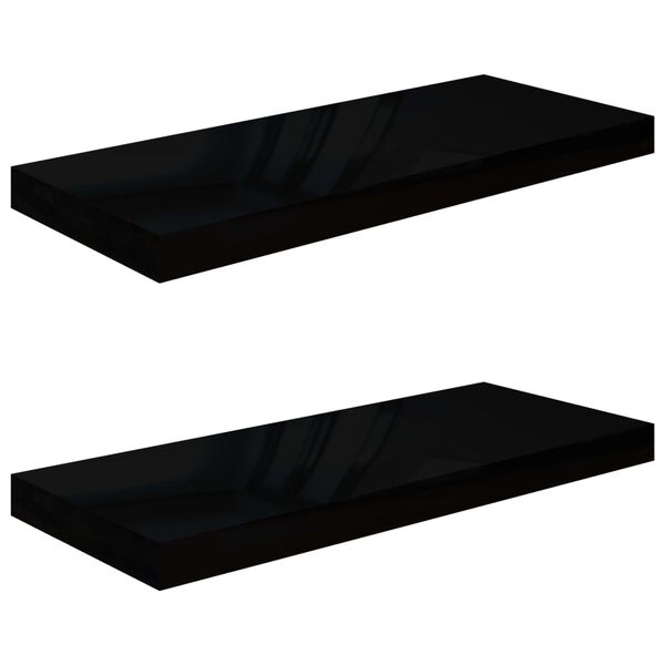 vidaXL Floating Wall Shelves 2 pcs High Gloss Black 60x23.5x3.8 cm MDF