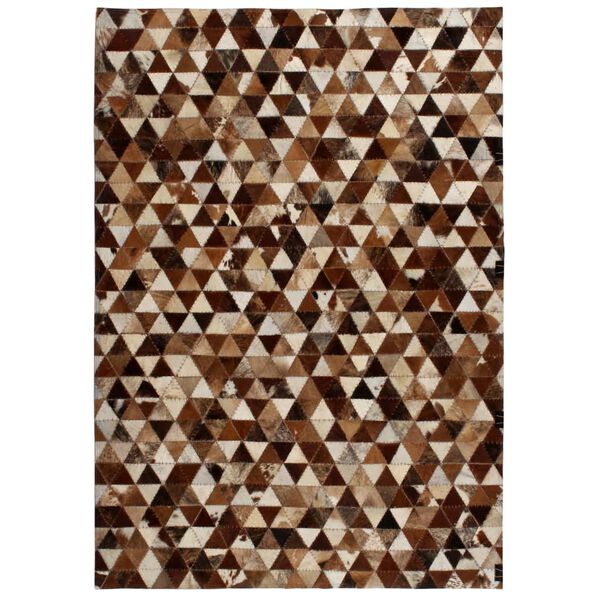 vidaXL Rug Genuine Leather Patchwork 80x150 cm Triangle Brown/White