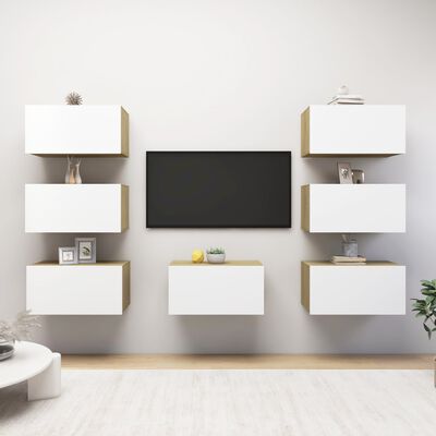 vidaXL TV Cabinets 7 pcs White and Sonoma Oak 30.5x30x60 cm Engineered Wood