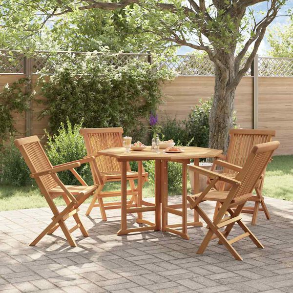 vidaXL 5 Piece Folding Outdoor Dining Set Solid Wood Teak