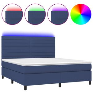 vidaXL Box Spring Bed with Mattress&LED Blue 180x200 cm Fabric