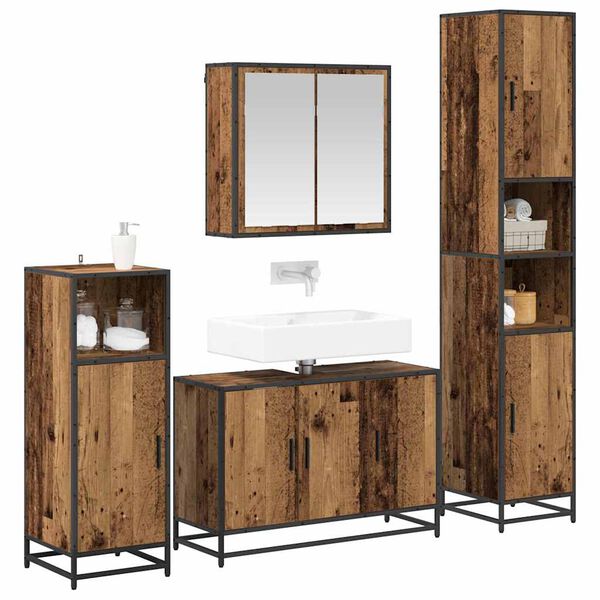 vidaXL Bathroom Furniture Set with Door 4 pcs Old wood Engineered wood