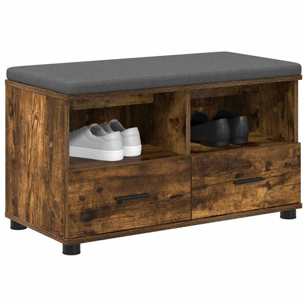 vidaXL Hall Bench with Cushion with Drawer Smoked Oak 80 x 38 x 46 cm