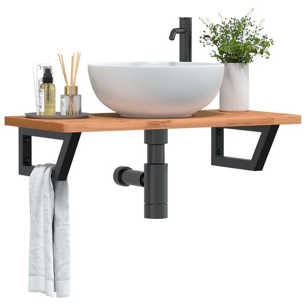 vidaXL Basin Shelf Wall Mounted Steel and Solid Wood Beech