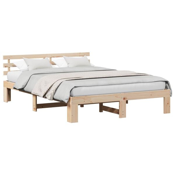 vidaXL Bed Frame with Headboard Natural 150 x 200 cm Solid Pine Wood