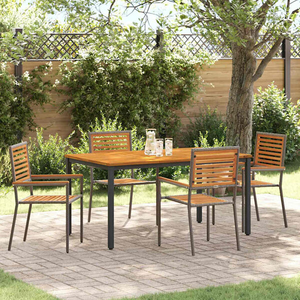 vidaXL Garden Dining Set 5 pcs Grey 150 x 90 x 75 cm Poly Rattan