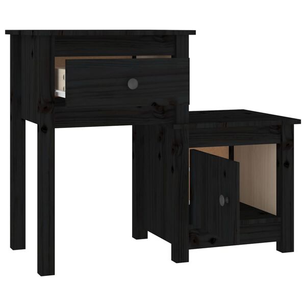 vidaXL Bedside Cabinet Black 79.5x38x65.5 cm Solid Wood Pine