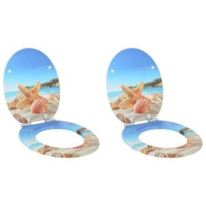 vidaXL WC Toilet Seats 2 pcs with Soft Close Lids MDF Muschel Design