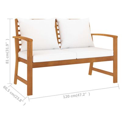 vidaXL Garden Bench 120 cm with Cream Cushion Solid Wood Acacia