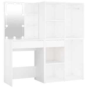 vidaXL LED Dressing Table with 2 Cabinets White Engineered Wood