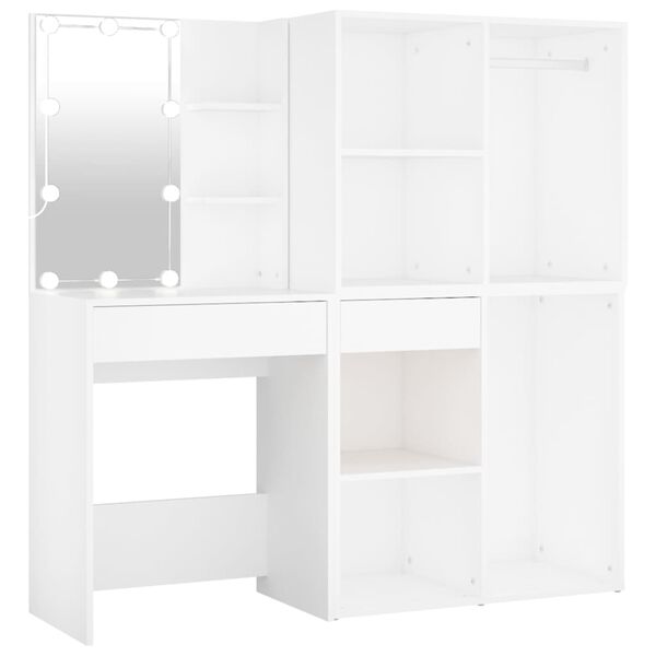 vidaXL LED Dressing Table with 2 Cabinets White Engineered Wood