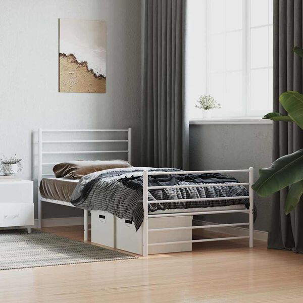 vidaXL Metal Bed Frame without Mattress with Footboard White 90x190cm