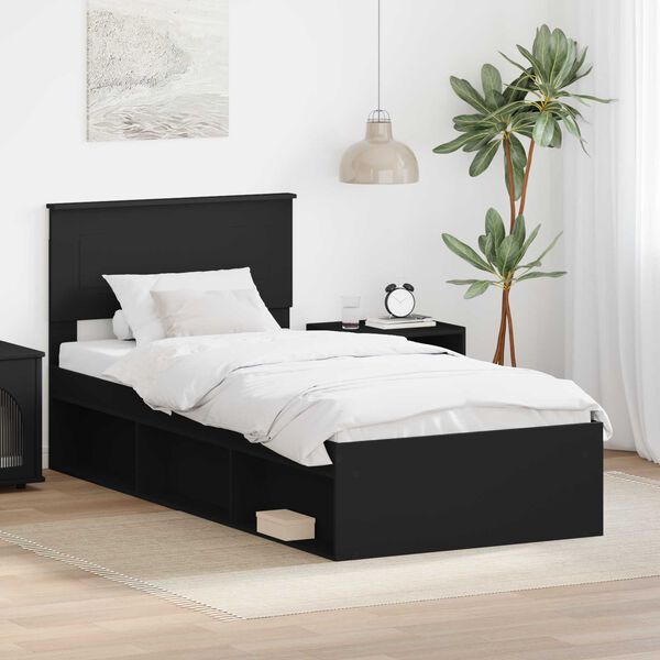 vidaXL Bed Frame with Headboard Black 75 x 190 cm Engineered wood