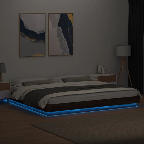 vidaXL Bed Frame with LED Lights without Mattress Brown Oak 200x200cm