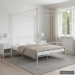 vidaXL Bed Frame without Mattress with Canopy White 140x200 cm Metal