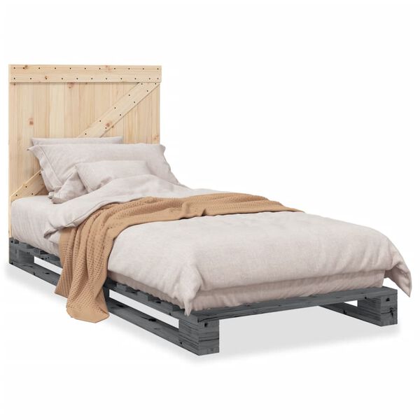 vidaXL Bed Frame without Mattress Grey 90x200 cm Solid Wood Pine