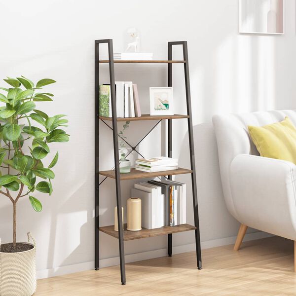 vidaXL 4-Tier Standing Shelf Dark Brown and Black 56x35x140 cm