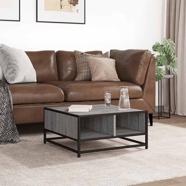 vidaXL Coffee Table Grey Sonoma 60.5x60.5x30 cm Engineered Wood and Metal