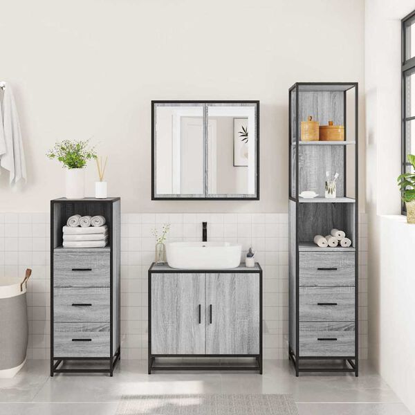 vidaXL 4&nbsp;Piece Bathroom Furniture Set&nbsp;Grey Sonoma Engineered Wood