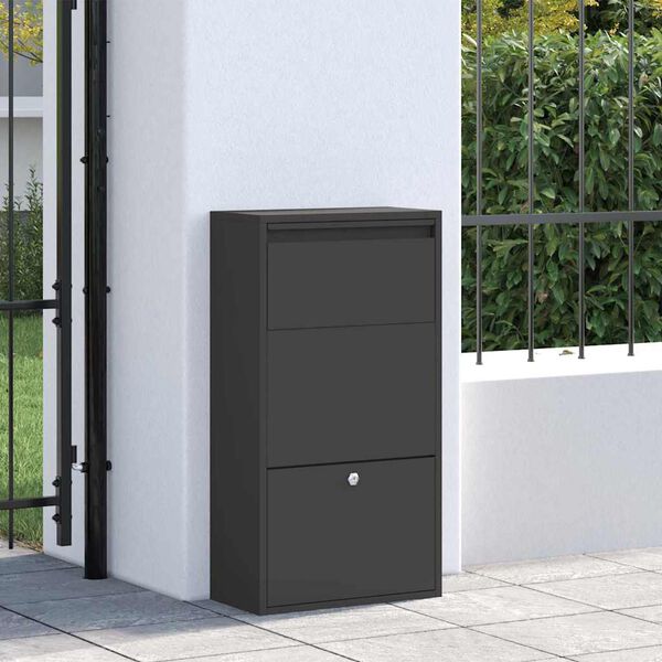 vidaXL Parcel Drop Box with Storage Black 44 x 22 x 82 cm Steel