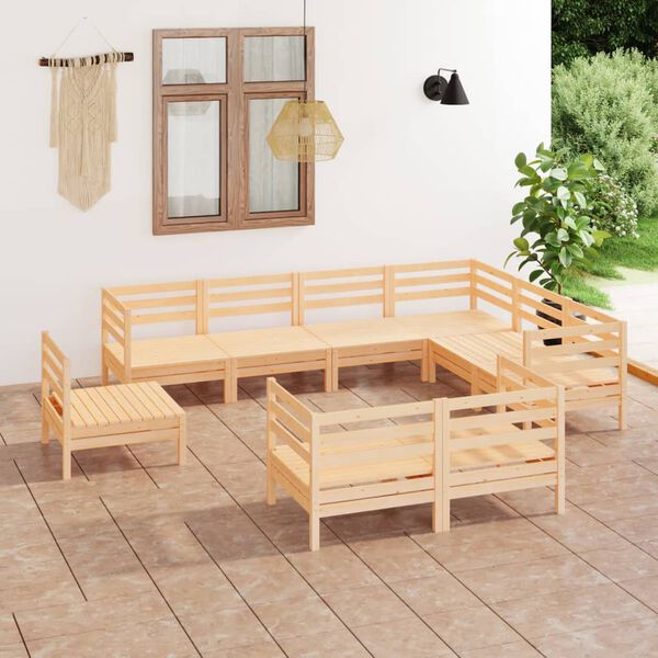 vidaXL 9 Piece Garden Lounge Set Solid Wood Pine