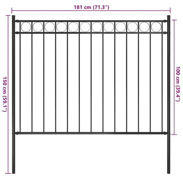 vidaXL Garden Fence Steel 1.7x1 m Black