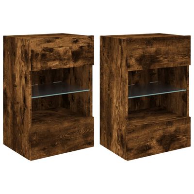 vidaXL TV Wall Cabinets with LED Lights 2 pcs Smoked Oak 40x30x60.5 cm