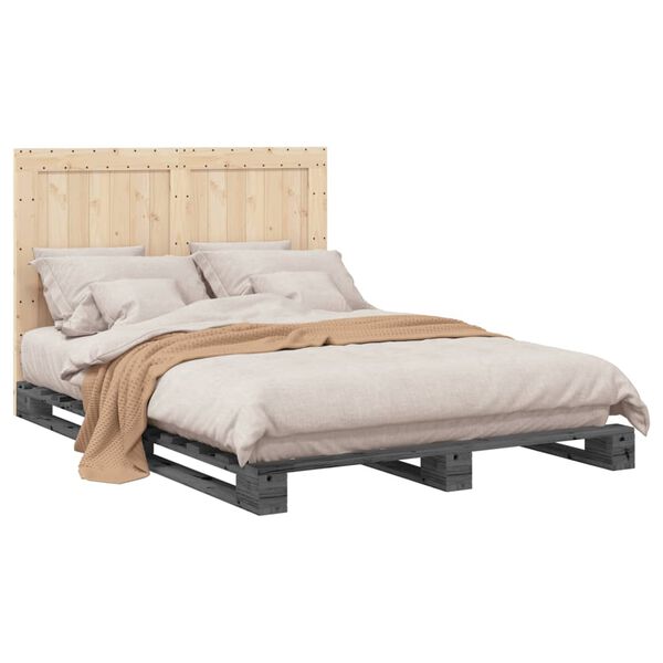 vidaXL Bed Frame without Mattress Grey 140x200 cm Solid Wood Pine