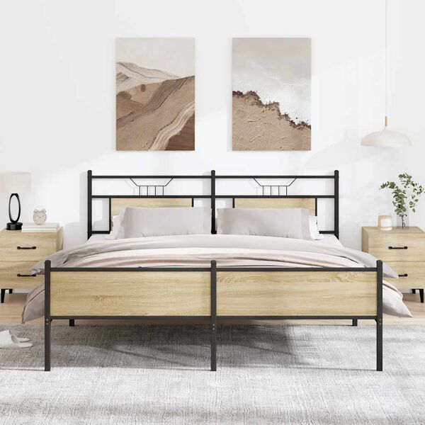 vidaXL Metal Bed Frame without Mattress Sonoma Oak 180x200 cm Super King