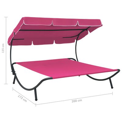 vidaXL Outdoor Lounge Bed with Canopy Pink