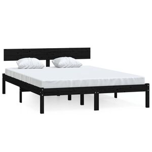 vidaXL Bed Frame without Mattress Black Solid Wood 140x190 cm