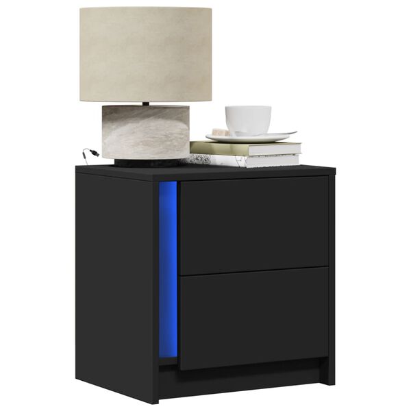 vidaXL Bedside Cabinets with LED Lights 2 pcs Black Engineered Wood